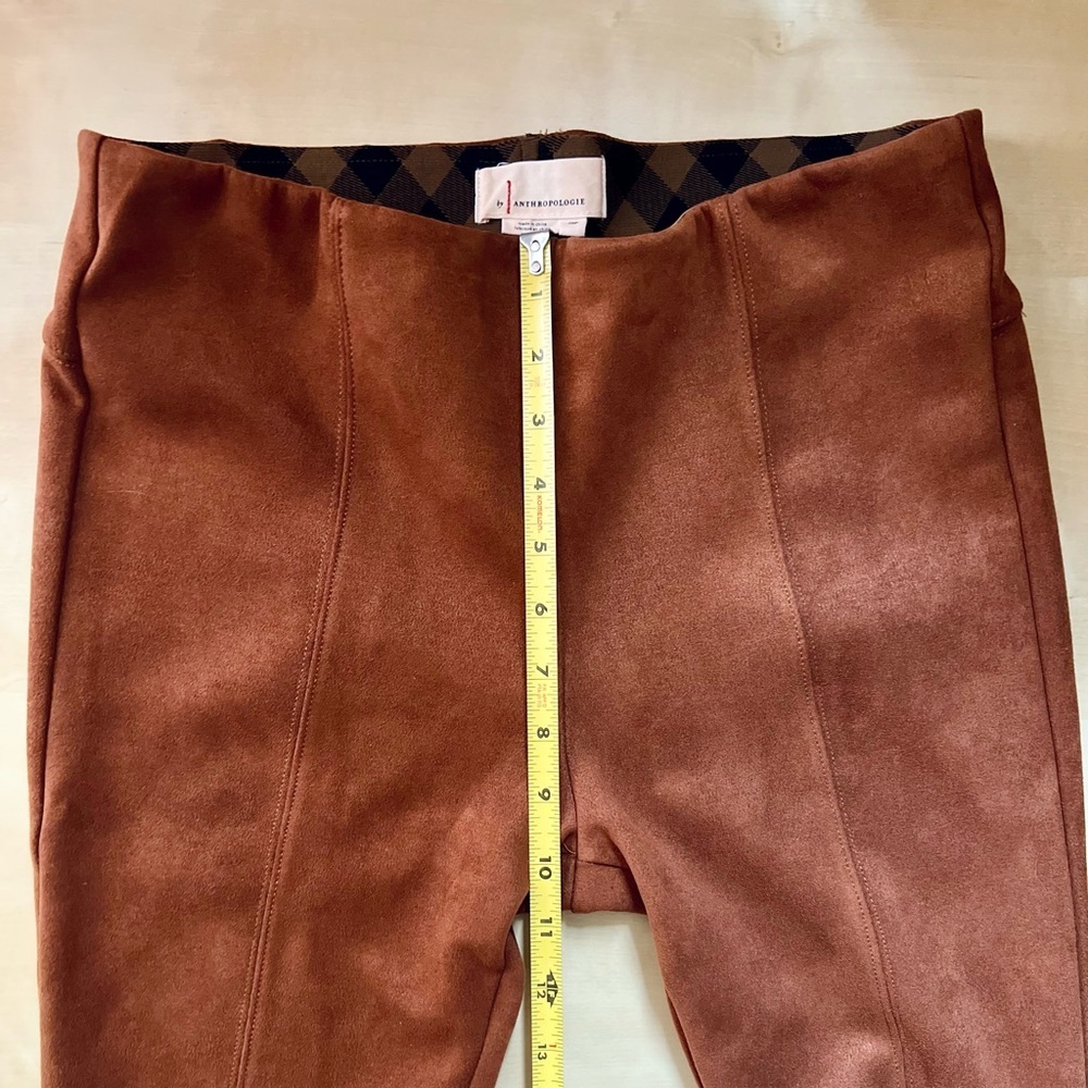 Anthropologie Brown Skinny Faux Suede Leggings zipper details size 30 petite - Picture 8 of 12